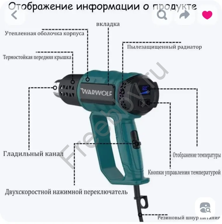 Строительный профессиональный фен 2000 Вт.