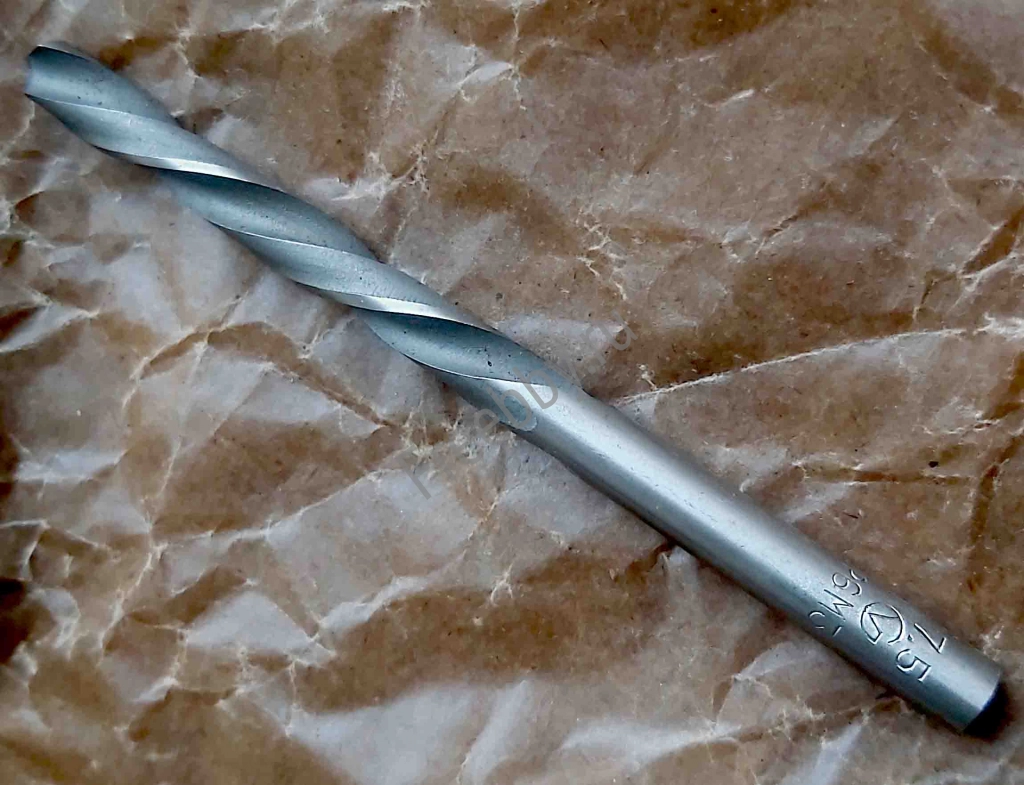 Сверло левое 7,5 мм, Р6М5,  109/69 мм, В1, ГОСТ 10902-77, СССР.