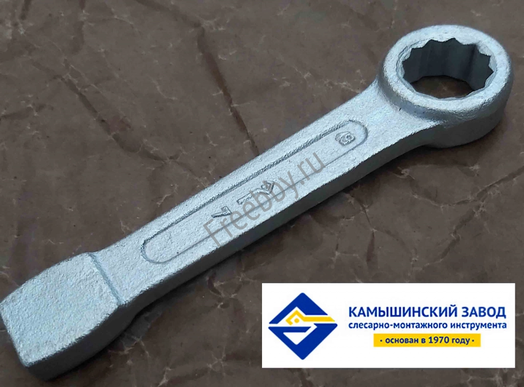 Ключ накидной 19 мм, ударный, кольцевой, односторонний, оцинкованный,