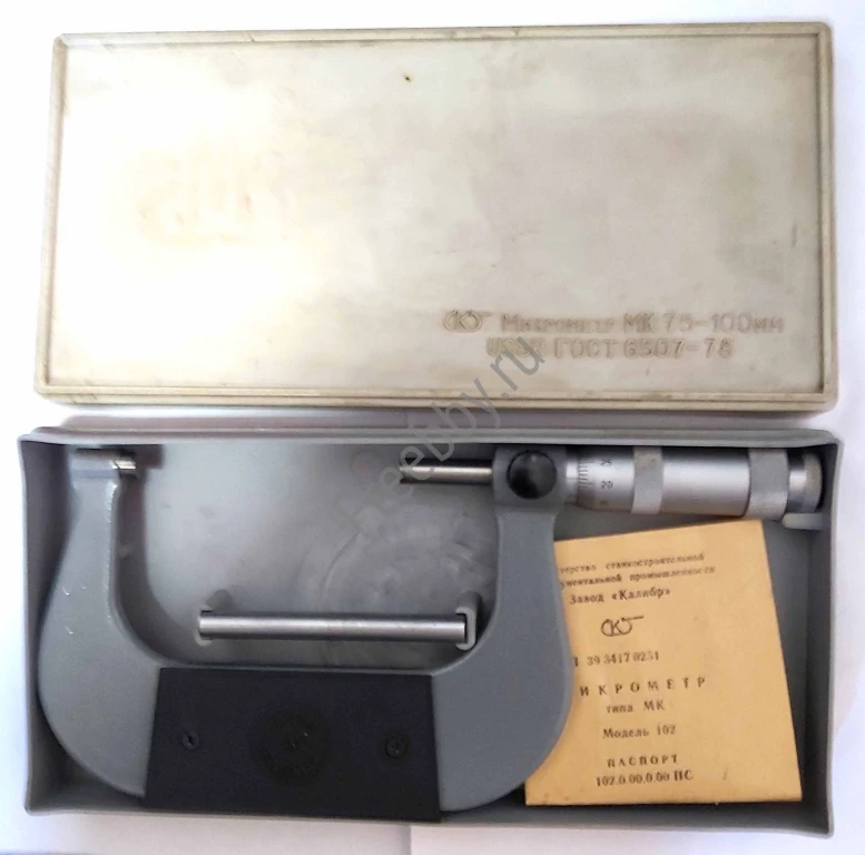 Микрометр гладкий МК100, 75-100 мм, 0,01 мм, ГОСТ 6507-90, СССР.