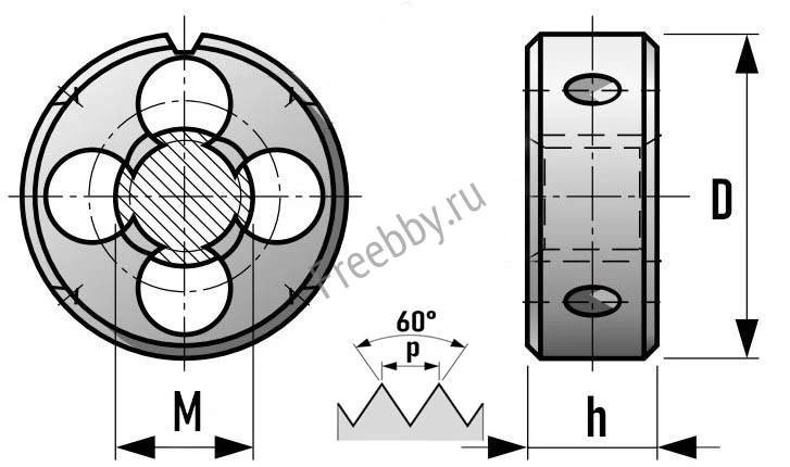 Плашка левая М6х1,0LH, 9ХС, 20/7 мм, основной шаг, ГОСТ 9740-71.