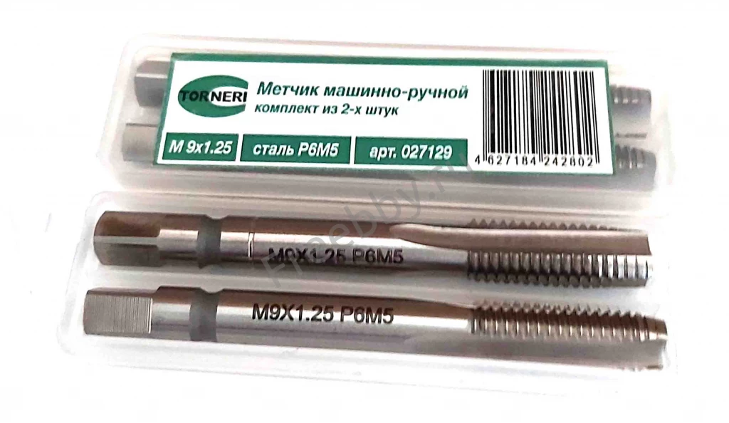 Метчик М9х1,25; м/р, Р6М5, к-т, 72/22 мм, основной шаг, ГОСТ 3266-81.