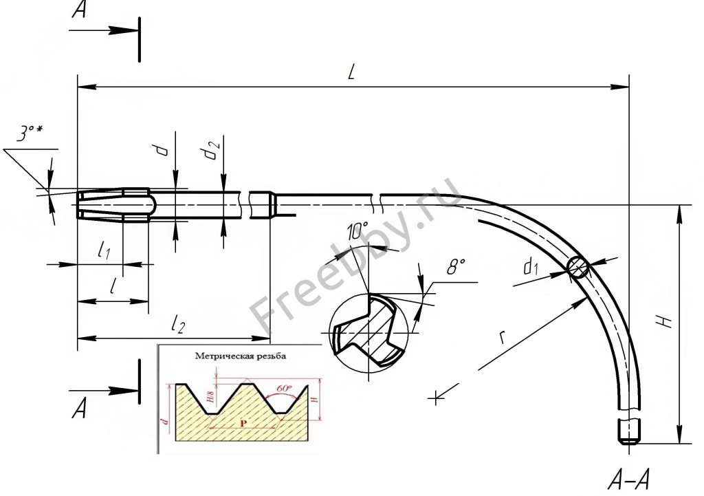 Метчик гаечный М4х0,7, Р6М5, 140/14 мм, изогн хвост, основной шаг, ССС