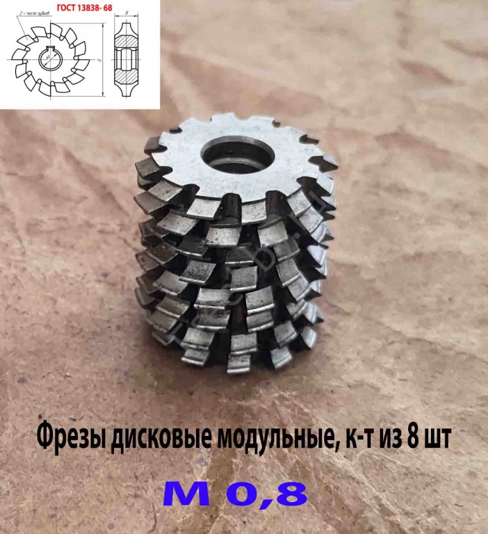 Фреза дисковая модульная зуборезная М0,8; Р6М5, 20°, Z12, к-т 8 шт