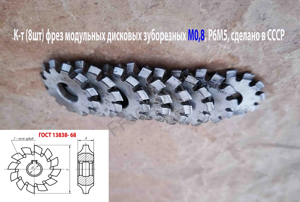 Фреза дисковая модульная зуборезная М0,8; Р6М5, 20°, Z12, к-т 8 шт
