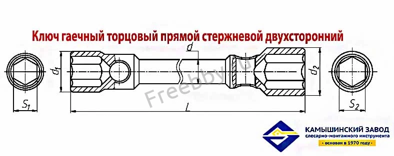 Ключ торцовый 19х22, прямой, усиленный, стержневой, КЗСМИ, Россия.