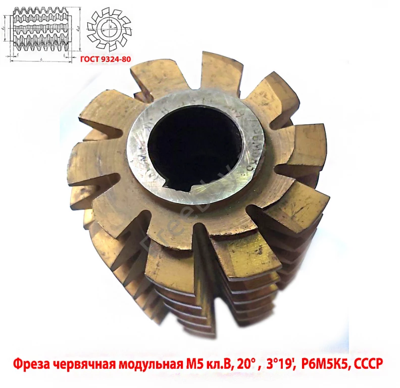 Фреза червячная модульная М5, Р6М5К5; 20 гр, кл В, 3°19'; 100х32х100.