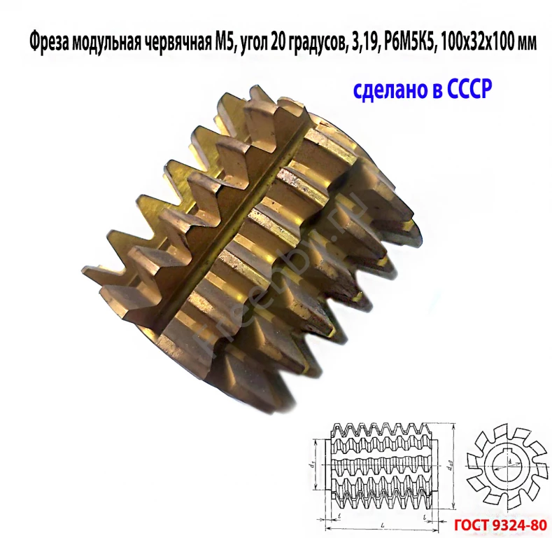 Фреза червячная модульная М5, Р6М5К5; 20 гр, кл В, 3°19'; 100х32х100.